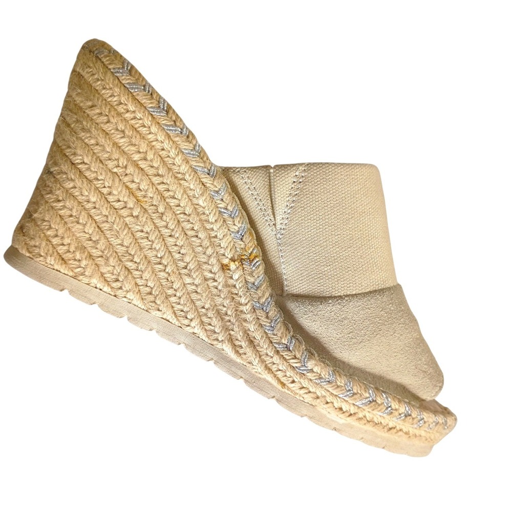 TOMS Diana‎ Wedge Sandals Womens 10 Beige Suede Espadrille Platform Mules Silver